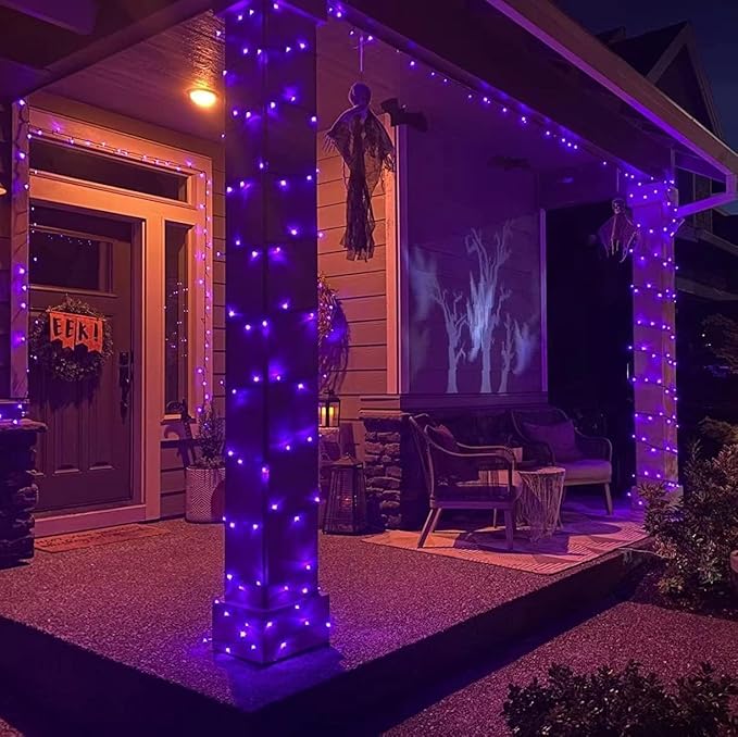 YEGUO 165ft 500 LED Christmas Lights Outdoor Waterproof, Purple String Lights Indoor Plug in, 8 Modes Clear Wire Purple Lights for Halloween Holiday Home Tree Garden Patio Decor