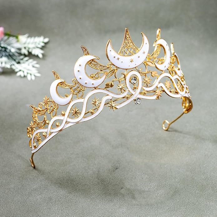 Gothic Black Moon Star Tiara Crown for Women Girls, Retro Celestial Witch Headpiece with Crescent Moon and Stars, Costume Cosplay Halloween Party Prom Wedding Birthday Accessories