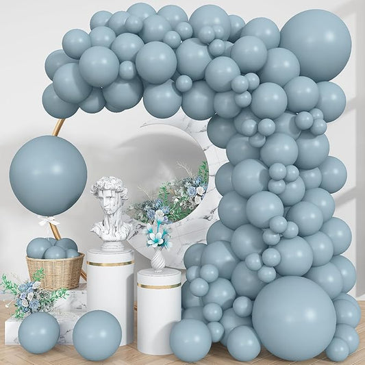 Blue Balloons, 113Pcs Different Sizes Pale Aqua Blue Balloon Arch Garland Kit 18/12/10/5 Inch, Matte Retro Powder Light blue Latex Helium Balloon for Birthday Boho Baby Boys Shower Party Decorations
