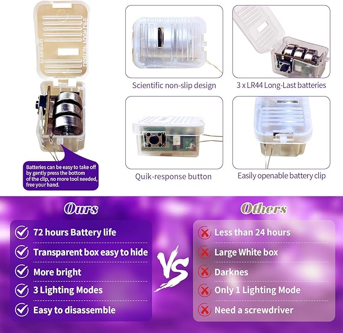 ZGWJ 8 Pack Halloween Fairy Lights Battery Operated, 7ft 20 Mini LED Fairy String Lights Silver Wire 3 Modes for DIY, Parties, Wedding, Bedroom, Halloween Decoration Orange&Purple