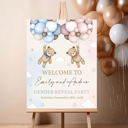 Gender Reveal Welcome Sign – Teddy Bear Balloon Theme,Personalized Teddy Bear Gender Reveal Welcome Sign, He or She Yard Sign, Boy or Girl Gender Reveal Sign, We Can Bearly Wait Gender Reveal .2