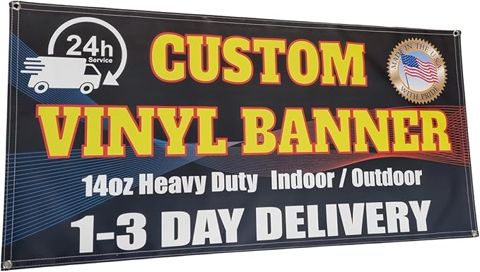 Custom Vinyl Banner, 14oz Premium Coated Vinyl, Full Color, indoor/outdoor Heavy Duty Sign, Design Online or Print Your Design file. 1 Sided (2 X 15 ft (H X W))
