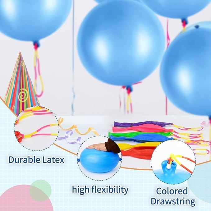 24 Pcs Blue Punch Balloons Bounce with Rubber Band Handle Punching Balloon Heavy Duty for Birthday party favors, Kids (Blue)