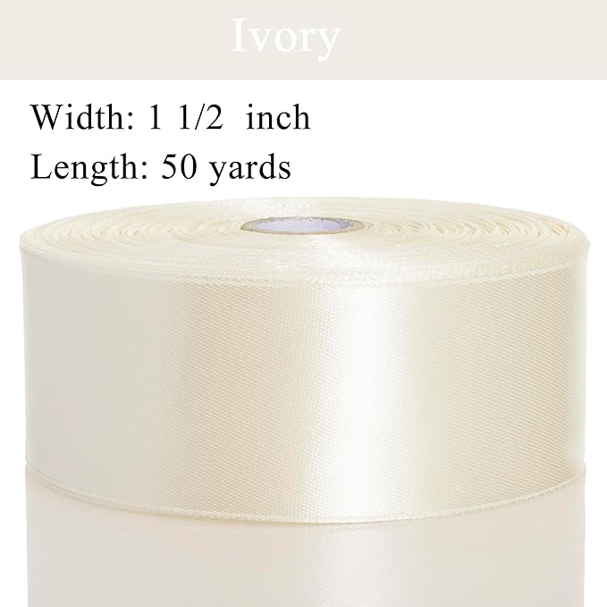 1 1/2 Inch Ivory Solid Satin Ribbon, 50 Yards Craft Fabric Ribbon for Gift Wrapping Floral Bouquets Wedding Party Decoration