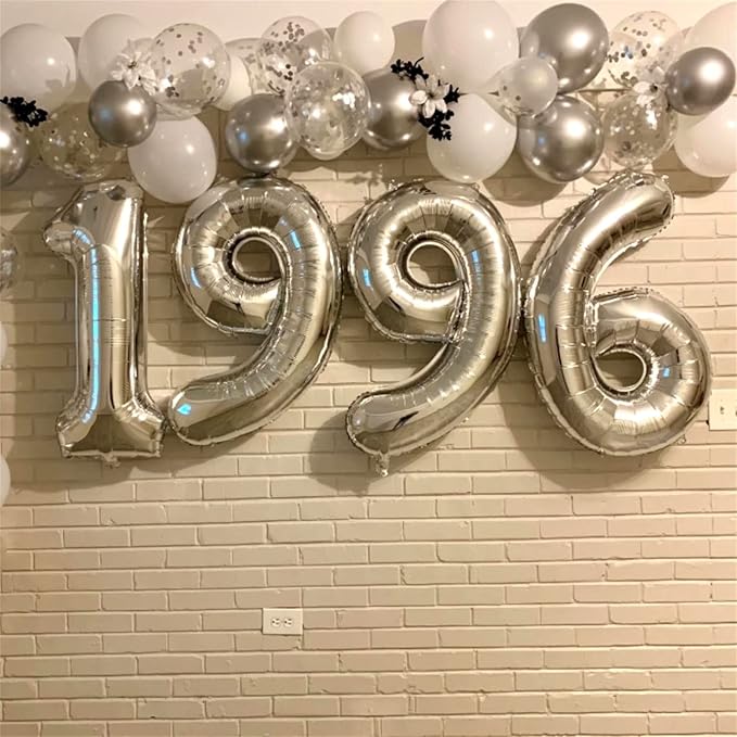 40" Silver Number 6 Balloon for Girls Boys, Large Self Inflating Helium Foil Number Balloons Set 0-9 for Women Men 6th 16th 60th Birthday Anniversary Wedding New Year Party Decorations Supplies