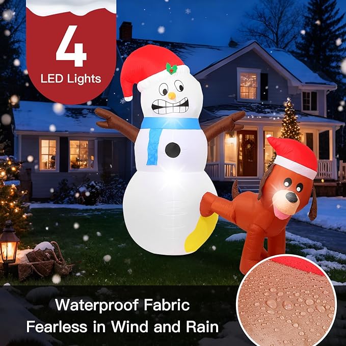 7FT Christmas Inflatables Decorations Outdoor，Blow Up Christmas Snowman and Dog with Built-in LEDs Lights for Indoor Holiday Party Yard Garden Lawn Décor