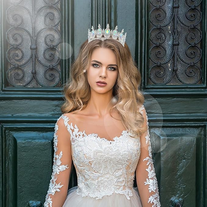 Queen Crown Rhinestone Wedding Crowns and Tiaras for Women Costume Party Hair Accessories Princess Birthday Crown Crystal Bridal Crown (Silver Crown-A+B)