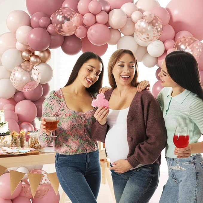 Amandir 173Pcs Dusty Rose Pink Nude Balloon Garland Arch Kit, 18In Retro Blush Peach Mauve White Sand Gold Confetti Balloons for Girl Baby Shower Wedding Boho Birthday Party Decorations