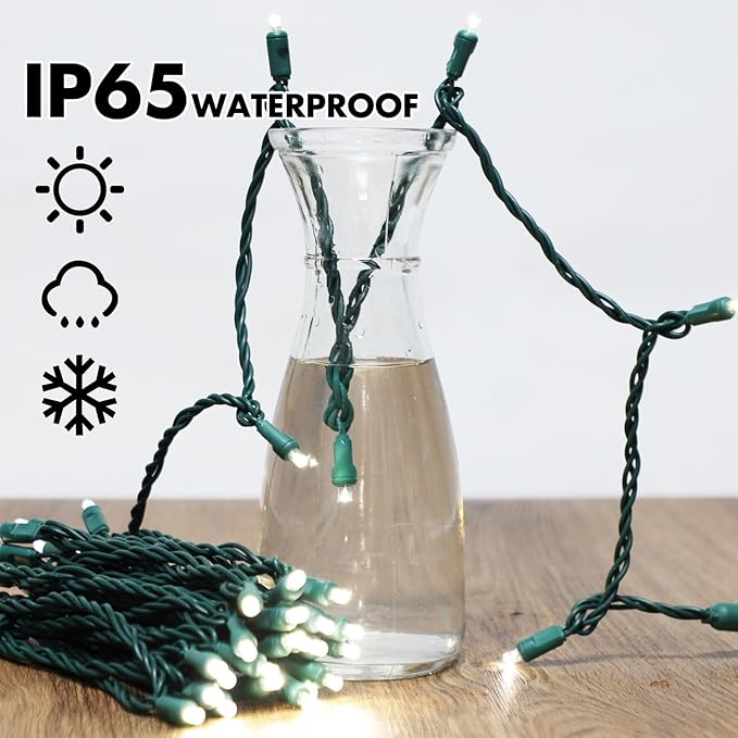 LAMPHOME 200LED (4pk of 50L) String Lights, LED Christmas Lights, 6" SPACING,Green Wire,White