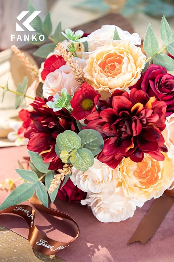 FANKO Rose Artificial Flowers Combo for DIY, Fake Rose Silk Flowers with Greenery, Faux Flowers for Wedding Bridal Bouquet, Baby Shower, Table Centerpieces, Floral Arrangement, Party Home Decoration