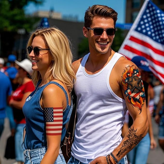 Aresvns 24 Sheets Temporary Tattoo for Adults and kids,USA Eagle and Flag Device, 3D Military Lion Wolf Skull Totem Fake tattoo, Fourth of July Memorial Day Labor Day Decorations Patriotic Tattoos