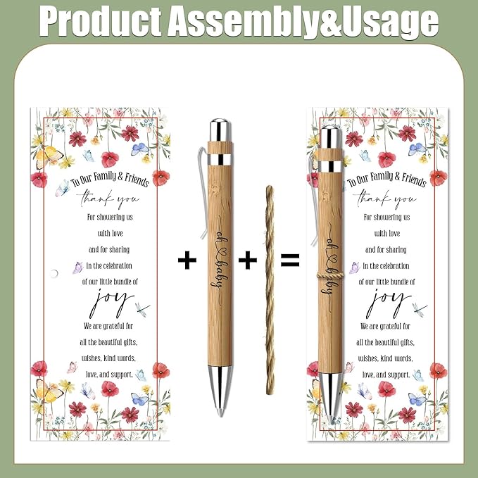 Toerifer 30 Pcs Baby Shower Favor for Guests Gifts Sets Included Bamboo Pens Greeting Thank You Cards Gender Reveal Souvenirs Prizes Baby in Bloom Gender Reveal Decorations
