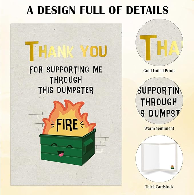 Christmas Thank You Cards - Funny Dumpster Fire Ornament Im Fine Everything's Fine Ornaments for Christmas Tree Decoration Xmas Gifts for Friends, Family, Coworker (Gold Foil, Envelope Included)