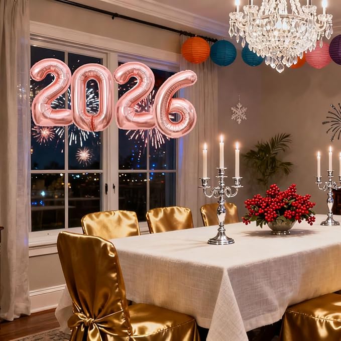Rose Gold 2026 Balloons New Years Balloons 2026 Balloon Nnumbers for Happy New Year Decorations 2026 Signs Graduation Anniversary Balloons Decor