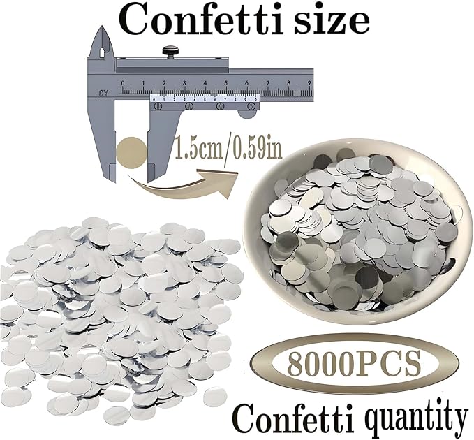 Silver Round Foil Confetti Beautiful Metallic Table Confetti Glitter for Fill Balloons, Wedding,Birthday, Party,Festival Decoration(8000PCS)