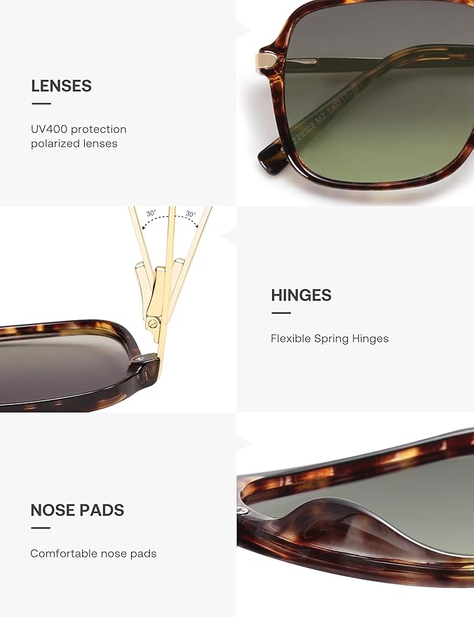SOJOS Sunglasses for Women & Men, Square, Retro, Polarized Lens, Trendy Aviator, 90s Shades