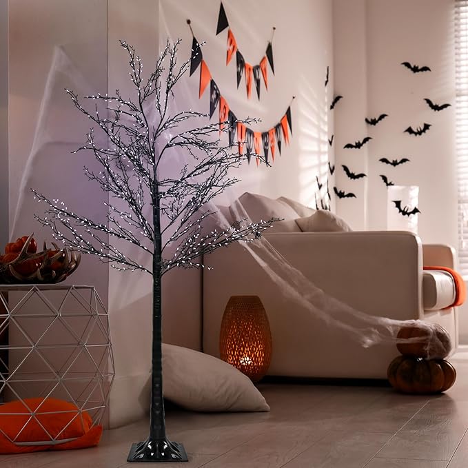 Halloween Lighted Tree Lights 6FT, 380 LED Black Halloweens Tree with Timer, DIY Bendable Branches, Halloween Decorations Outdoor & Indoor, Spooky Halloweens Yard Decor