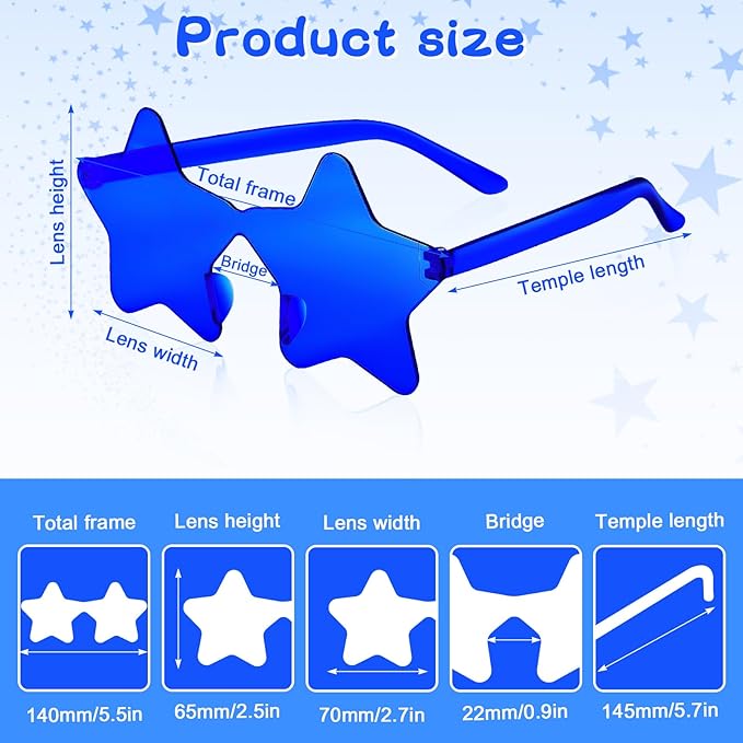 PLULON 30 Pairs Star Sunglasses Rimless Star Shape Sunglasses, Colorful Glasses Bulk Bachelorette Party Favors for Birthday Beach Kids Adult