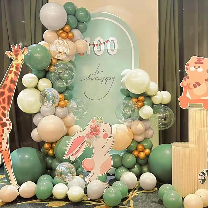 Sage Green Orange and White Sand Balloons Garland Arch Kit, 156 Orange Green Pastel Yellow White Sand Balloons for Birthday Baby Shower Wedding Party