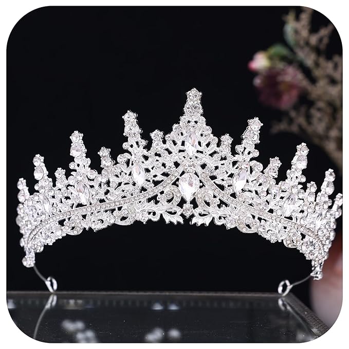 Bride Rhinestones Tiara Silver Crystal Princess Queen Crowns Headband for Women Wedding Birthday Halloween Prom Pageant Party Coming of Age Ceremony,Photo Props (HG828-Silver White)