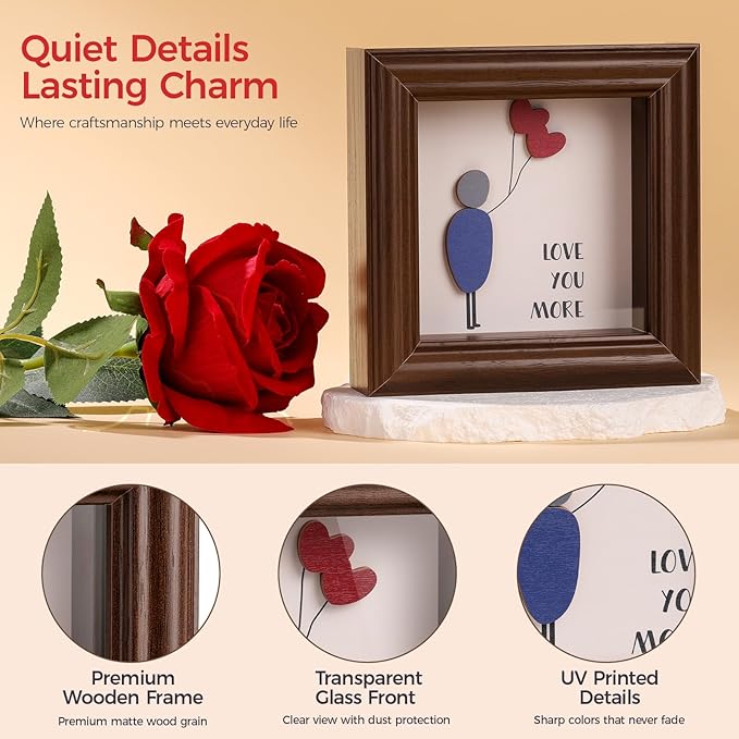 LukieJac Valentine's Day Gifts Shadow Box Frame - I Love You Gifts Decoration for Girlfriend, Her, Wife for Anniversary, Birthday, Christmas