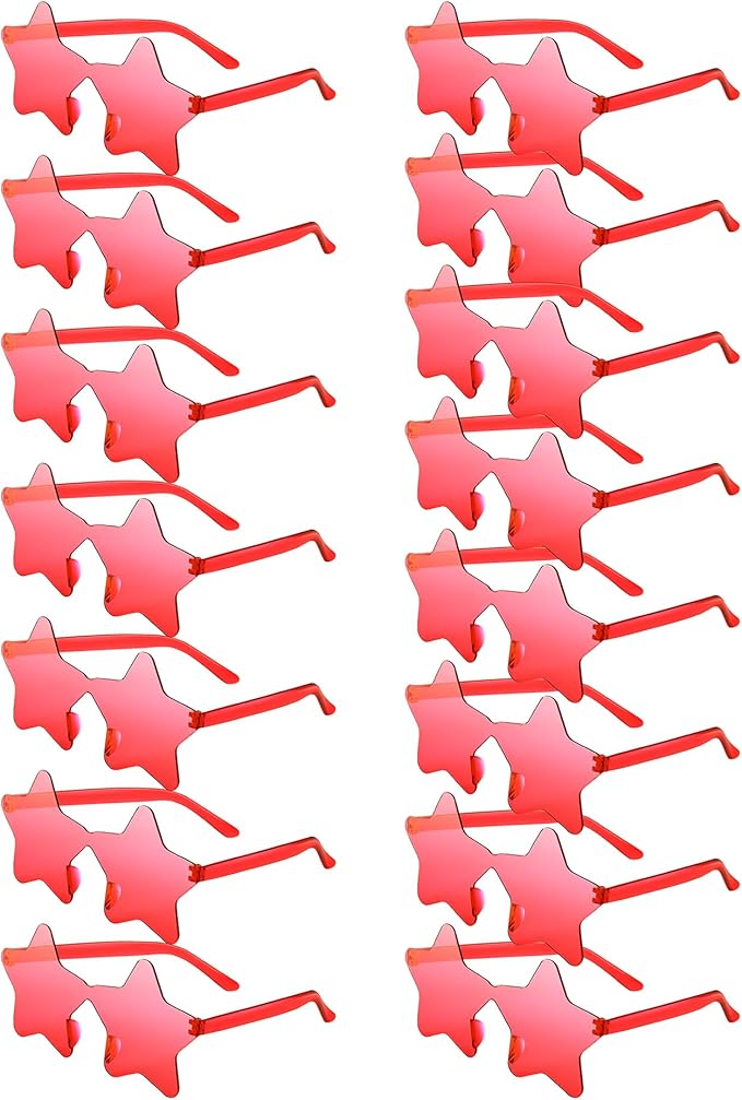 PLULON Red Star Sunglasses for Kids, 7 Pairs Red Star Sunglasses Rimless Star Shape Sunglasses, Star Glasses Bulk Bachelorette Sunglasses Star Party Favors for Birthday Beach Kids Adult