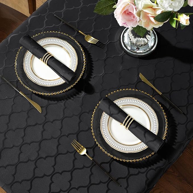 SASTYBALE Square Jacquard Tablecloth Damask Table Cloth Water Resistant & Wrinkle Free Spillproof Polyester Table Cover for Kitchen Dining Tabletop (Square, 52" x 52" (2-4 Seats), Black)