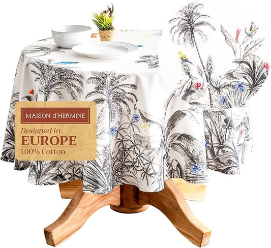 Maison d' Hermine Table Cloth Round Table 100% Cotton 63 Inches Fall Tablecloth Reusable Everyday Use for Thanksgiving Christmas Decorations Dining Farmhouse Party (Amazonia)