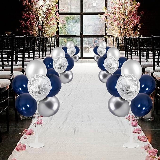 6 Set Balloon Stand with Blue and Silver Balloons Centerpiece Table Decorations Birthday Graduation Bridal Shower Wedding Anniversary Father's Day Retirement New Years Decorations 2025