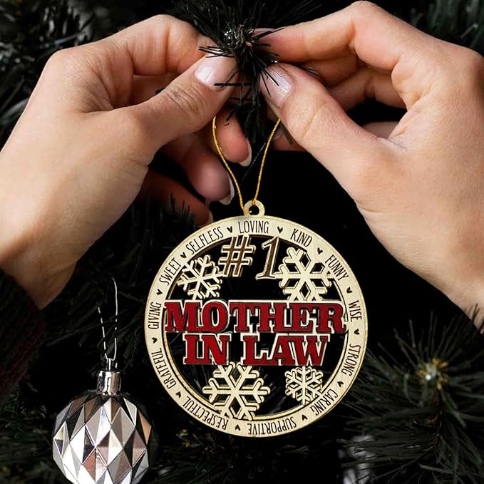 #1 Mother-in-Law Wooden Christmas Ornament – Rustic Holiday Tree Hanging Decoration, Unique for Mother-in-Law, Stocking Stuffer Keepsake