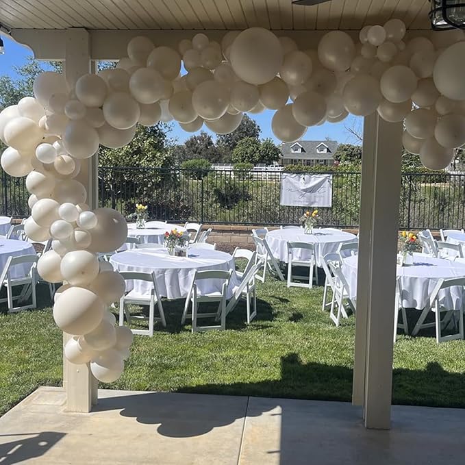Pearl White Sand Balloons Pearl Beige Balloons Garland Arch Double-Stuffed White Balloon Different Sizes 18/12/10/5inch 61pcs Ivory Cream Balloon for Wedding Birde to be Birthday Anniversary Decor