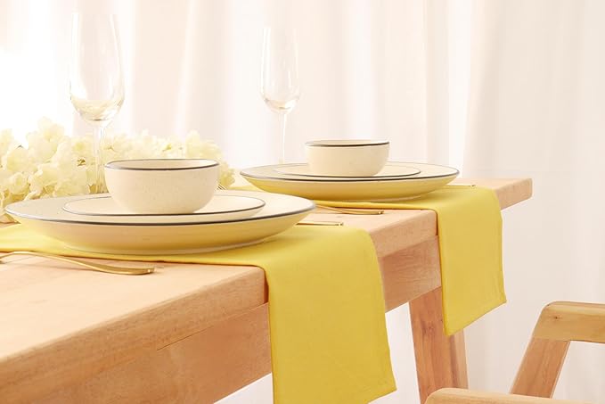PurpleEssences Set of 6 Cloth Dinner Napkins 100% Cotton 18x18 Inch - Soft Durable Washable - Ideal for Farmhouse Party Christmas Holiday Winter - Perfect Everyday Use Table Linen - Yellow