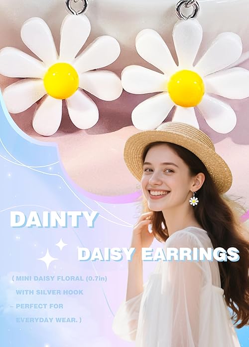 70s Women Accessories for Outfits Acrylic Daisy Costume Adult Flower Drop Earrings for Women – Lightweight Yellow Dangle Jewelry, Cute Summer Accessories