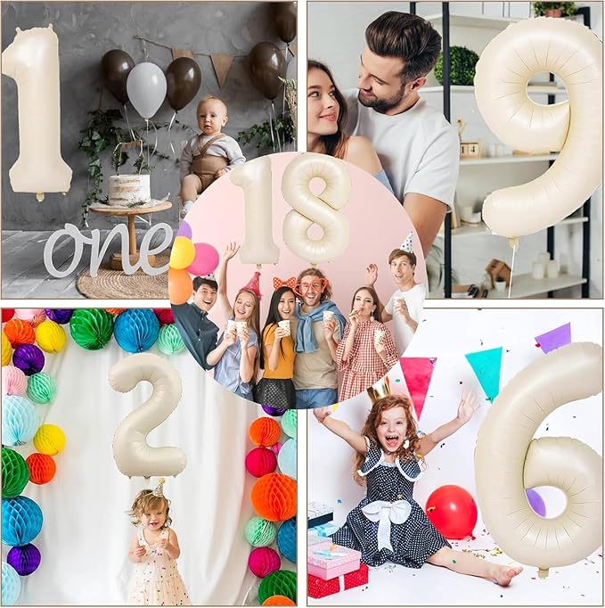 40 inch Cream White Number Balloon Giant Foil Helium Balloons Beige Number 2 Balloon for 2nd Birthday Party Anniversary Decorations Supplies