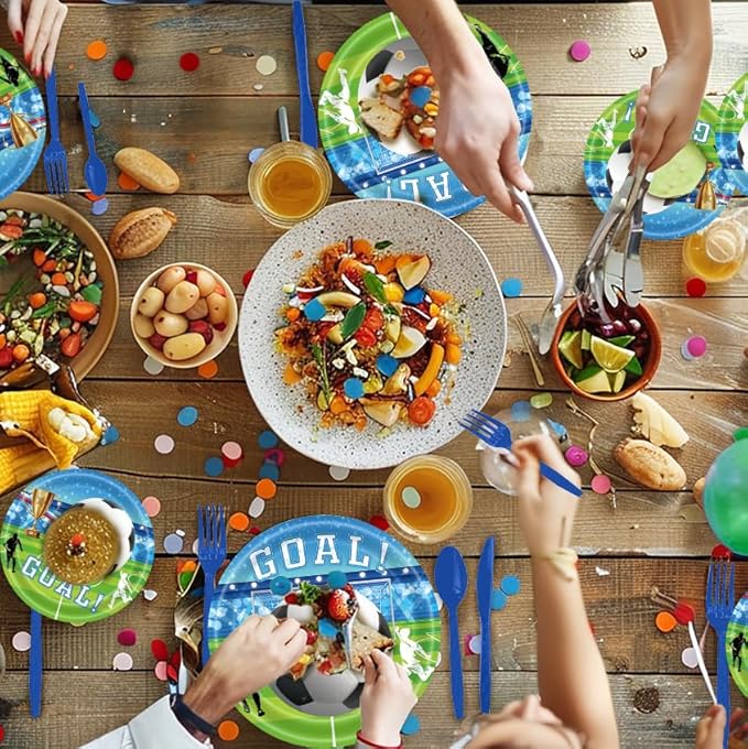 Soccer Party Supplies Set, 140 Pieces for 20 Guests, Tableware and Decorations with Plates, Napkins, Cups, sports Theme Birthday Party Pack