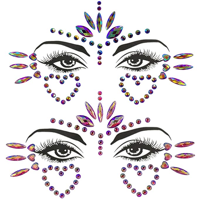 Mermaid Face Gems Stick Jewels for Women Cosplay Mermaid Halloween Club Eye Face Gems Stickers on Rave Party Gift for Kids Eye Face Jewels Temporary Tattoos Festival (Heart)