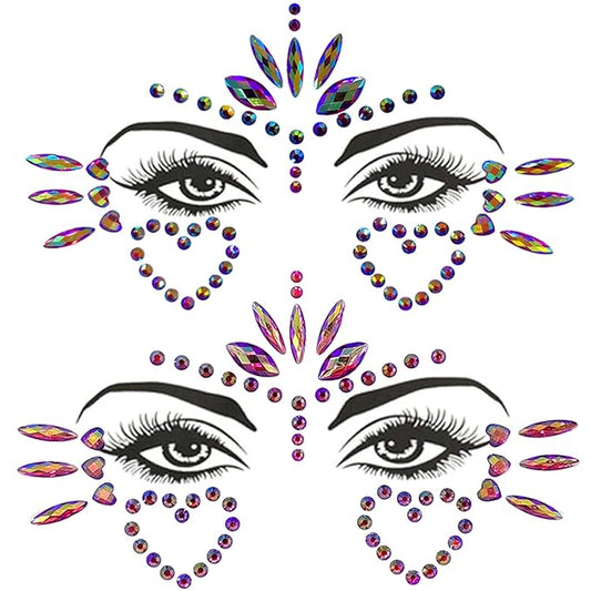 Mermaid Face Gems Stick Jewels for Women Cosplay Mermaid Halloween Club Eye Face Gems Stickers on Rave Party Gift for Kids Eye Face Jewels Temporary Tattoos Festival (Heart)