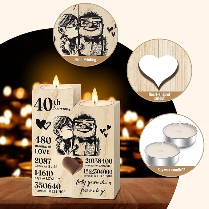 40th Ruby Anniversary Wedding Gifts for Wife, Couples Gift Candlestick, Forty Years Wedding Anniversary Presents for Husband, Parents, Her, Him, Women