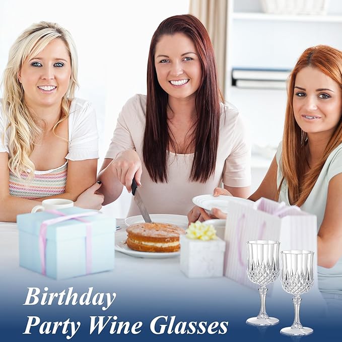 XUWAIDSGN 24 Pcs 7oz Plastic Vintage Wine Glasses Drinking Glasses Unbreakable Wedding Glassware Crystal Water Goblets Reusable Drinkware Vintage Champagne Flutes (24, Clear)