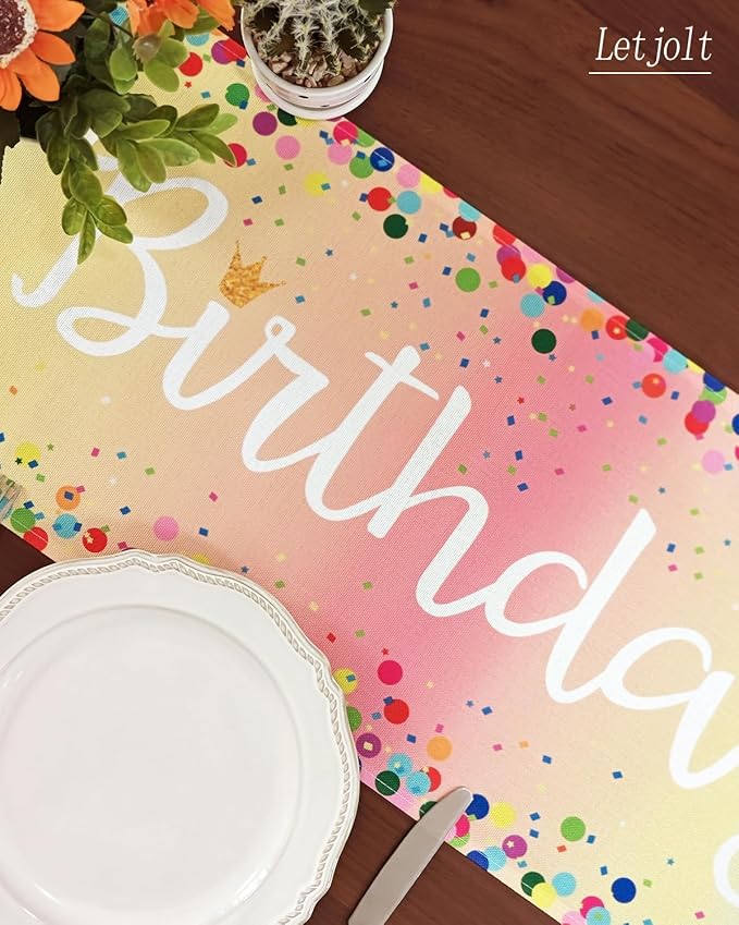 Letjolt Happy Birthday Table Runner 72 Inches Birthday Centerpieces for Tables Birth Day Party Sign Polka Dots Table Decoration, Macarone