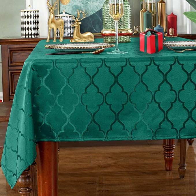 SASTYBALE Rectangular Jacquard Tablecloth Damask Fabric Table Cloth, Water Resistant & Wrinkle Free Polyester Table Cover for Dining,Party, Holiday (Rectangle/Oblong, 60" x 120" (10-12 Seats), Green)