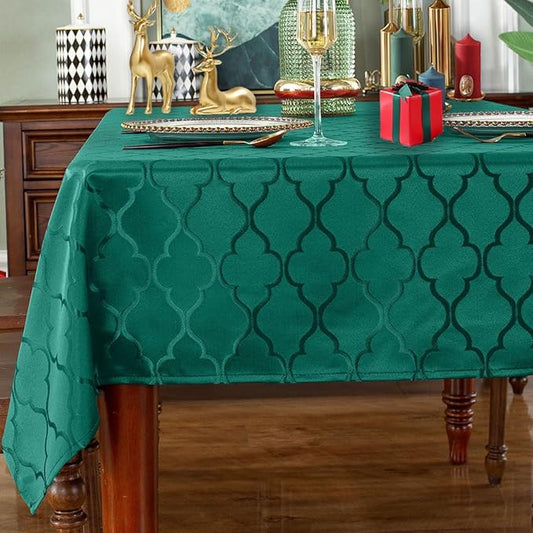 SASTYBALE Rectangular Tablecloth Damask Fabric Table Cloth, Water Resistant Wrinkle Free Polyester Table Cover for Kitchen Dining, Parties, Xmas (Rectangle/Oblong, 60" x 84" (6-8 Seats), Green)
