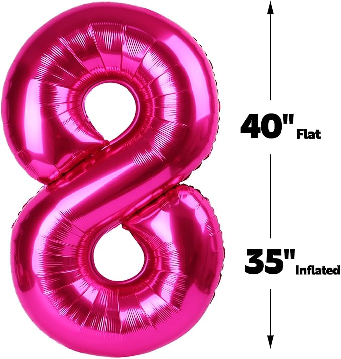 Hot Pink Foil Number 8 Balloon 40 Inch, Helium Mylar Eight Number 8 18 28 38 48 58 80 88 Birthday Balloons, 8th Hot Pink Women Men Wedding Anniversary, Graduations Party Supplies