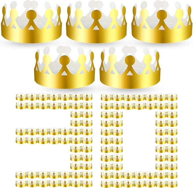 Crtiin 30 Pcs Gold Paper Crown for Adults Princess Hats Crafts Birthday Party Bulk Crowns for School Classroom(Cute Style)