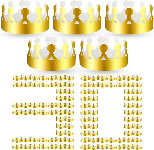 Crtiin 30 Pcs Gold Paper Crown for Adults Princess Hats Crafts Birthday Party Bulk Crowns for School Classroom(Cute Style)