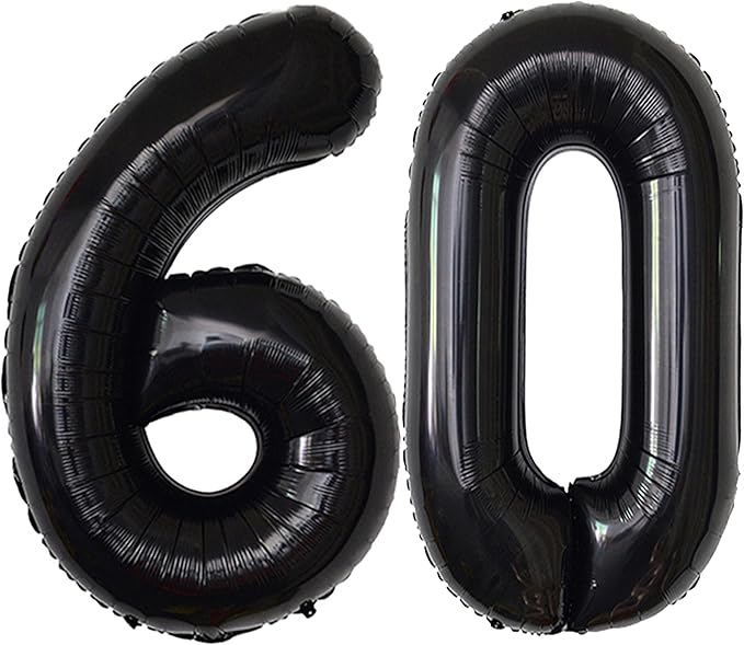 Black 60 Number Balloons Giant Jumbo Foil Mylar Helium Balloons Party Decoration Supplies Balloons Great for Women Men 60th Birthday or 60th Any Anniversary Parties Events