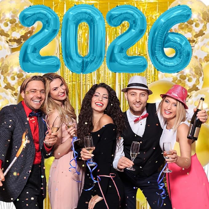 2026 Balloons, 2026 Number Balloons, 2026 Blue Balloon, Foil Happy New Year Balloon for New Year Eve Party Supplies 2026 Graduation Decorations Anniversary Birthday Home Office Decorations, 16 Inch