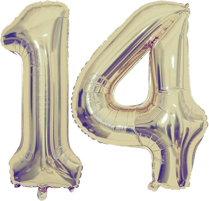 Champagne Gold 14 Number Balloons, 40 Inch Giant Number 14 Balloons Foil Mylar Helium Light Gold Number Balloons for 14th Birthday Party Supplies Anniversary Event Celebration Decorations