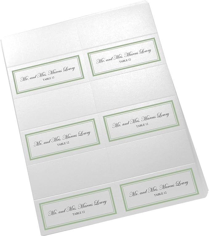 Double Line Border Printable Place Cards, Sage (Choose Color), Set of 60 (10 Sheets), Laser & Inkjet Printers - Wedding, Party, Dinner, and Special Events - Made in the USA