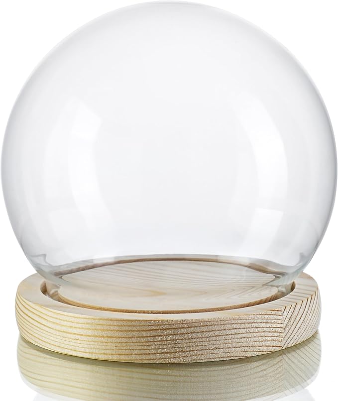 ZEERSHEE Round Glass Display Dome Cloche with Wooden Base for Home Decoration Diameter 4.7 Inches